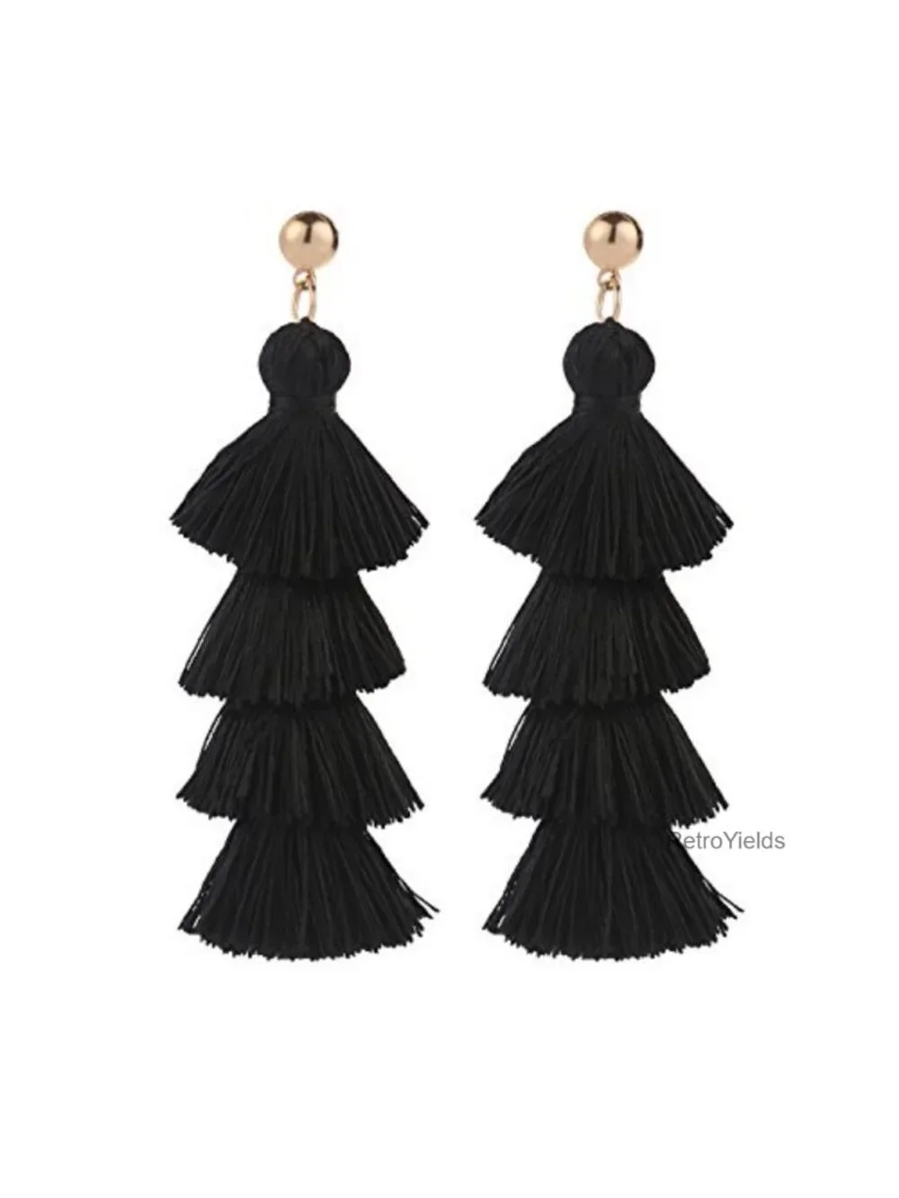 Bohemian Layered Tassel Drop Earrings Lightweight Gold Plated Statement